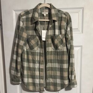 beachlunchlounge Green and Cream Plaid Shirt